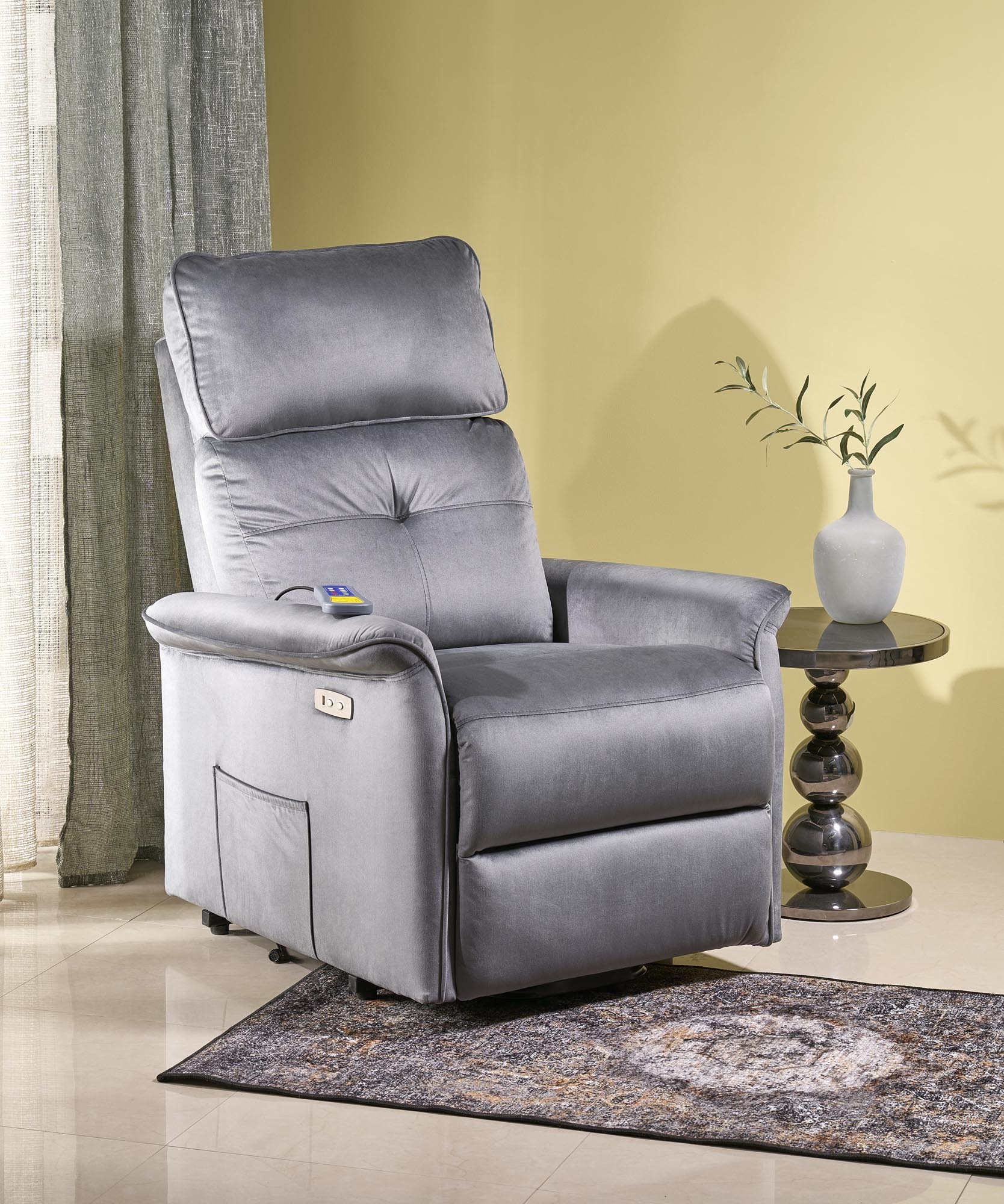 SEMIR 2 fotel wypoczynkowy popielaty z funkcją elektrycznego rozkładania / funkcja pionizacji / funkcja masażu