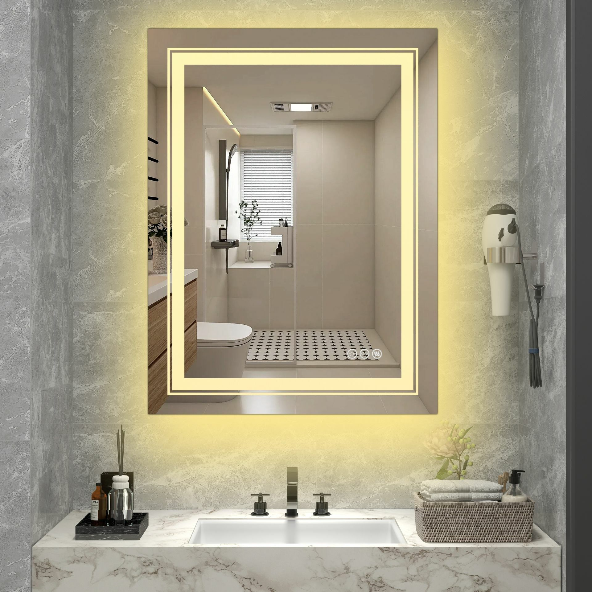 VERO lustro ścienne łazienkowe, srebrny (1p=1szt)