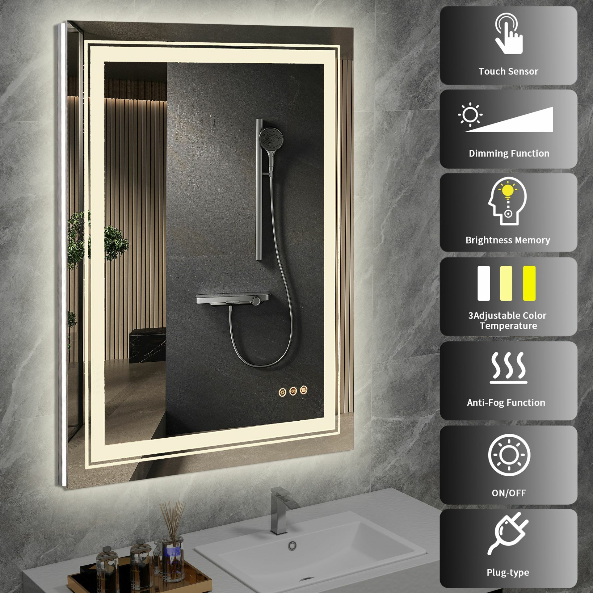 VERO lustro ścienne łazienkowe, srebrny (1p=1szt)