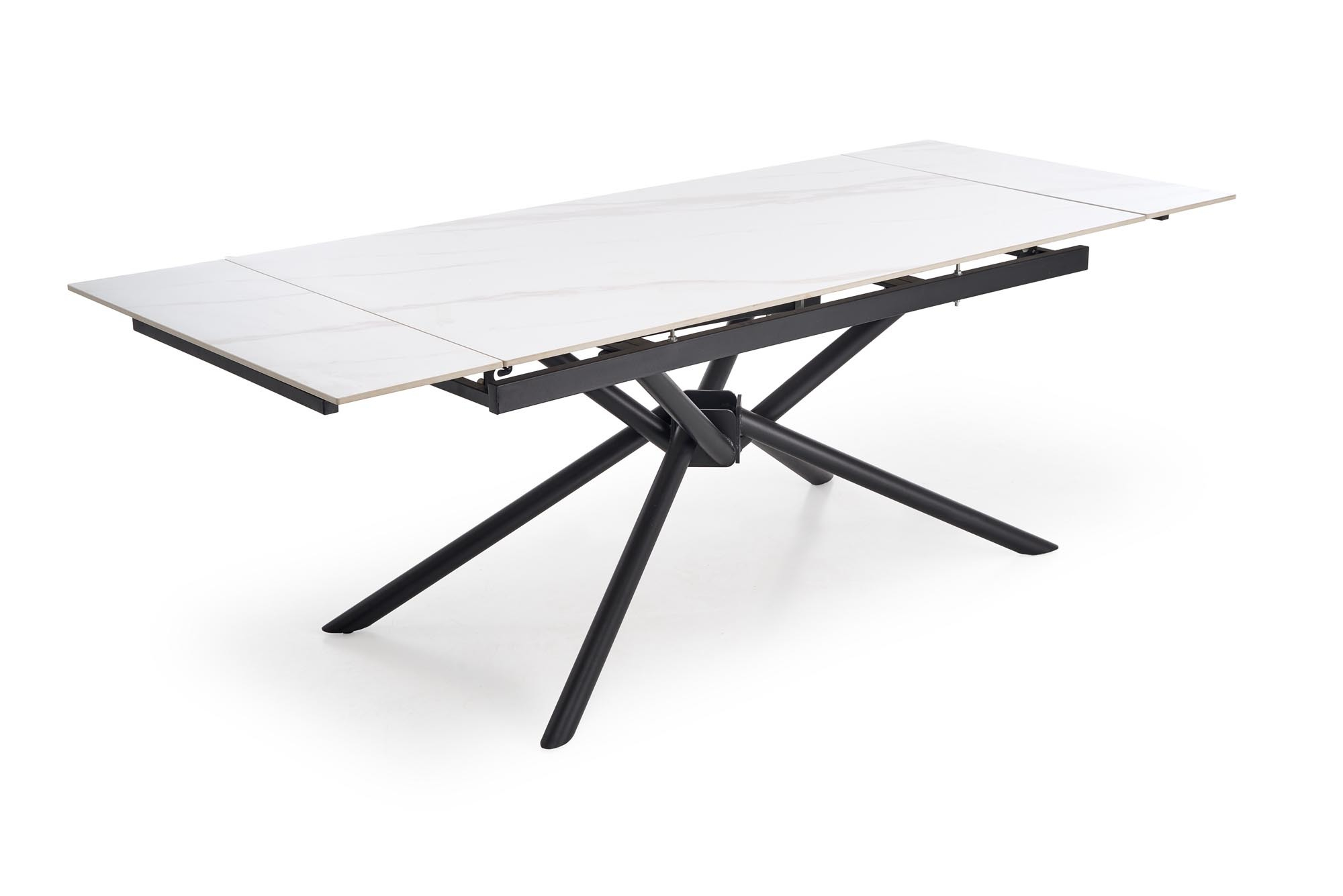 VITORINO stół rozkładany, blat - biały marmur, nogi - czarny