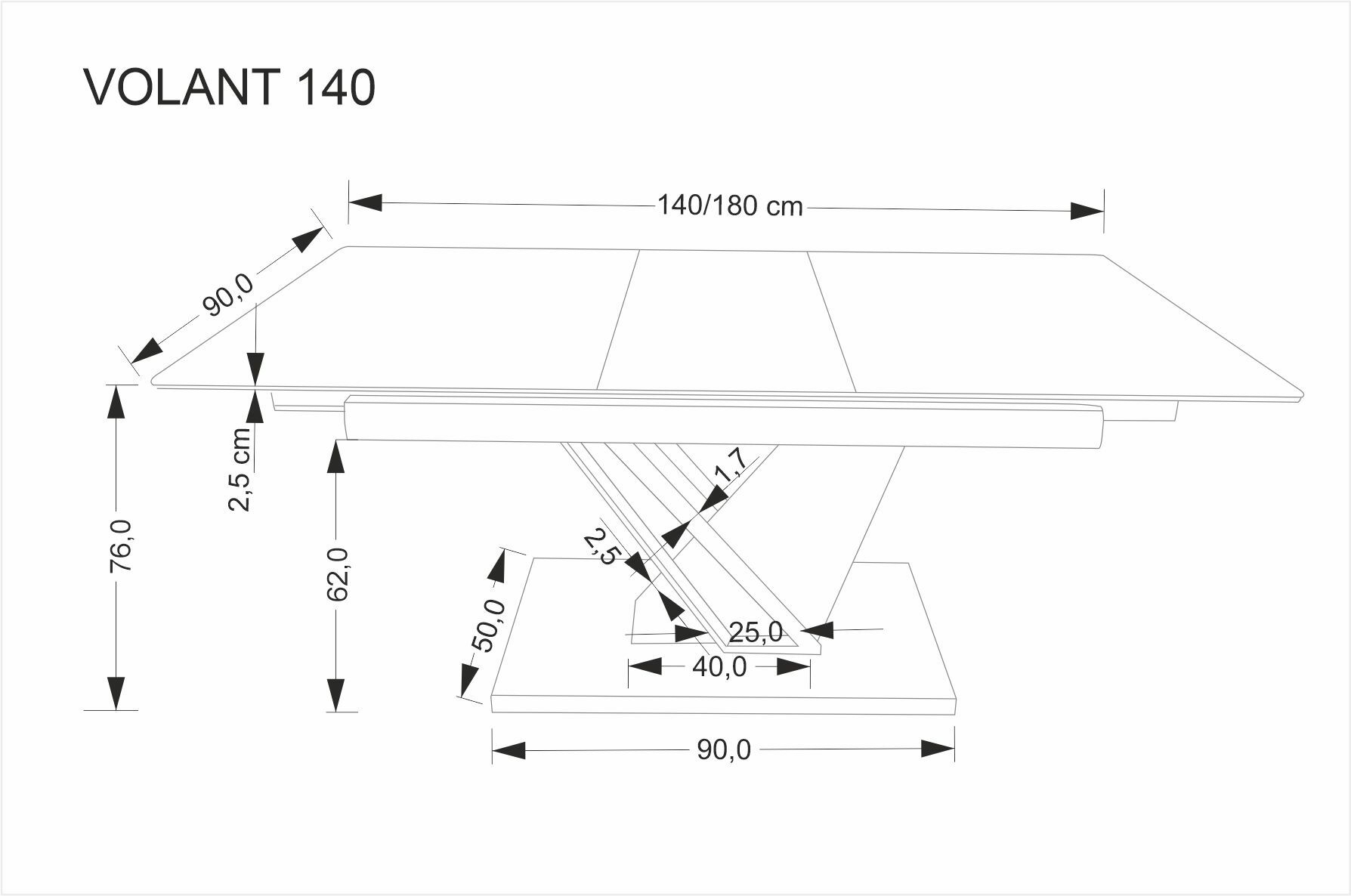 VOLANT 140 stół rozkładany, blat - czarny marmur, nogi - dąb złoty / czarny