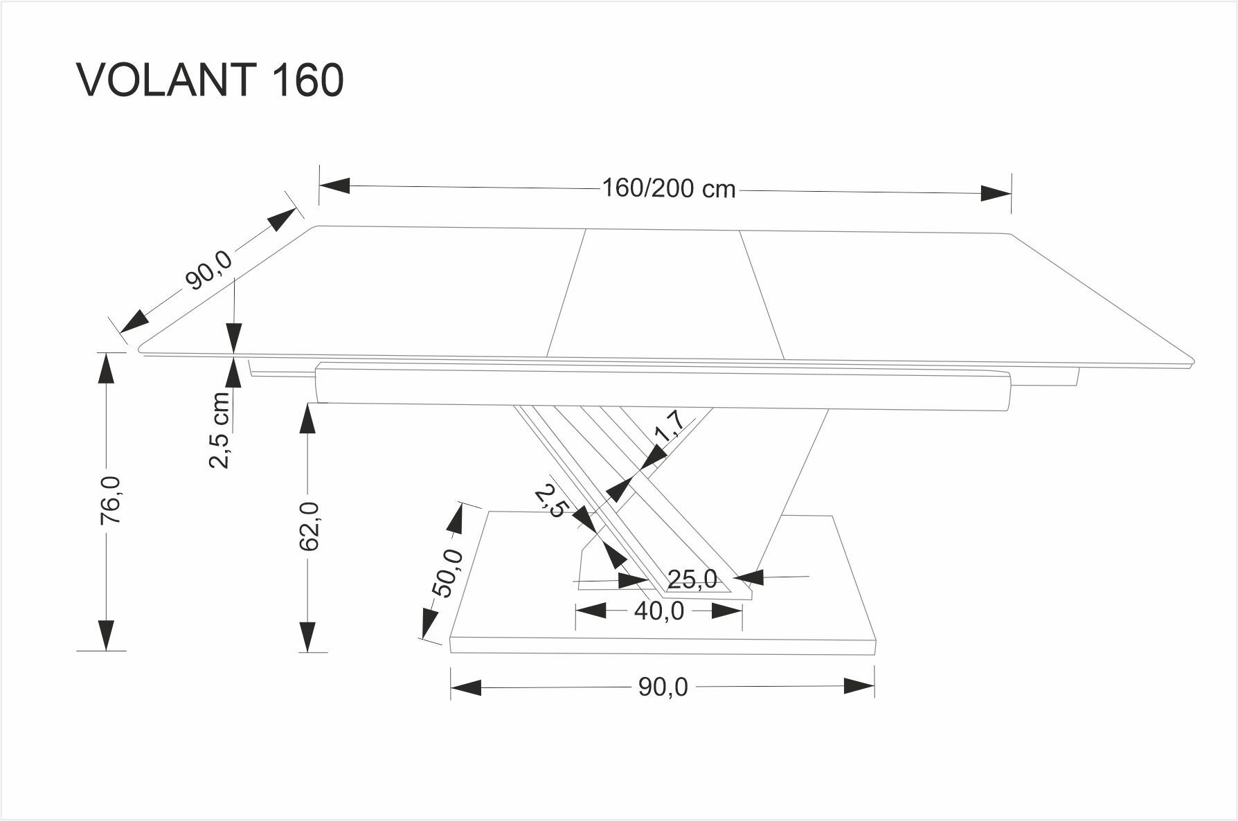 VOLANT 160 stół rozkładany, blat - czarny marmur, nogi - dąb złoty / czarny