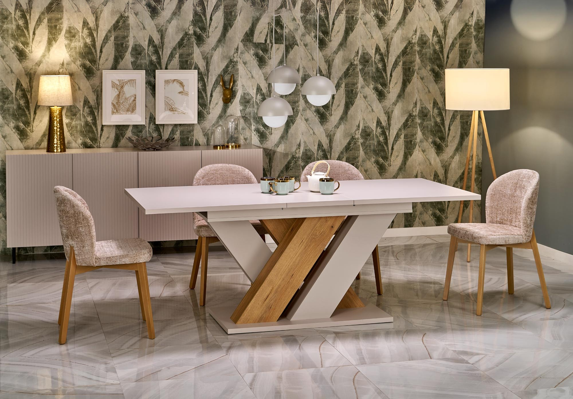 BRANDON stół rozkładany 160-200/90 cm kaszmir/dąb cremona