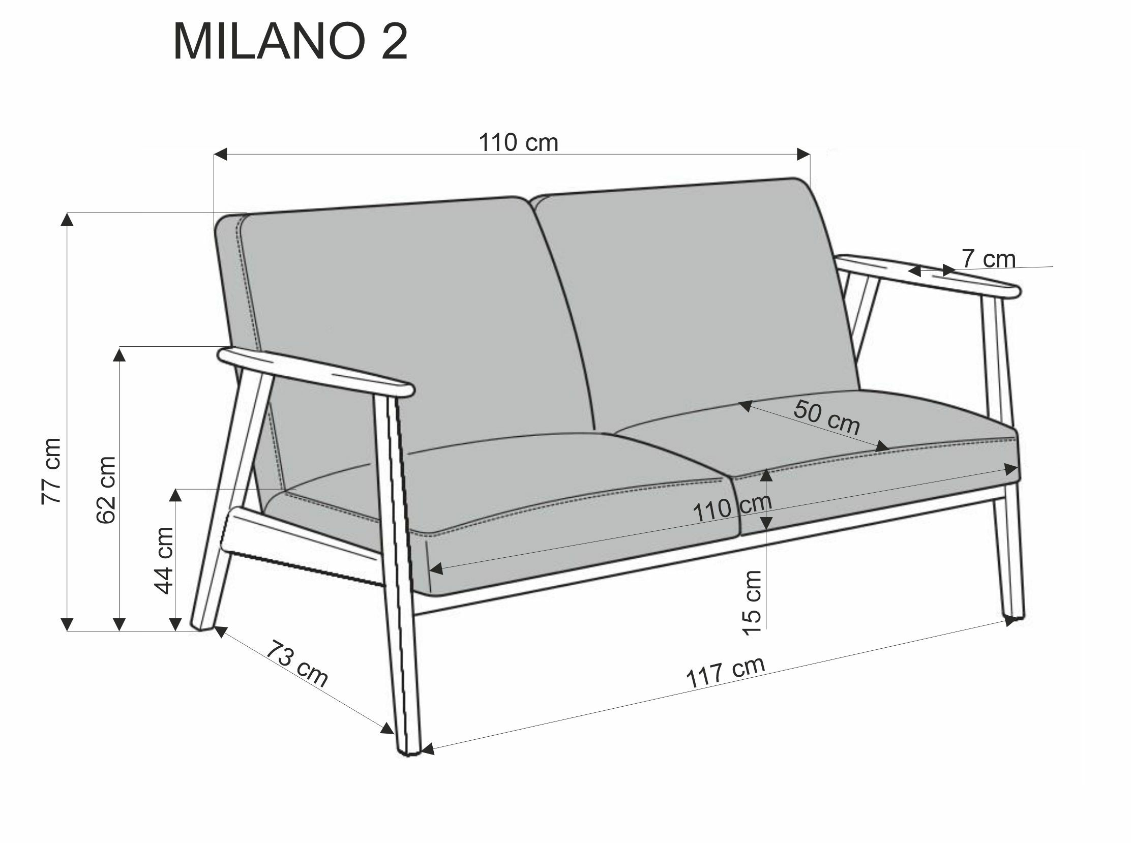 MILANO 2S sofa - niebieski tap. Castel 74 (1p=1szt)