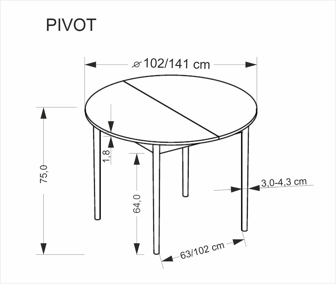 PIVOT stół rozkładany 102-142x102x75 cm, blat - kaszmir, nogi - naturalny