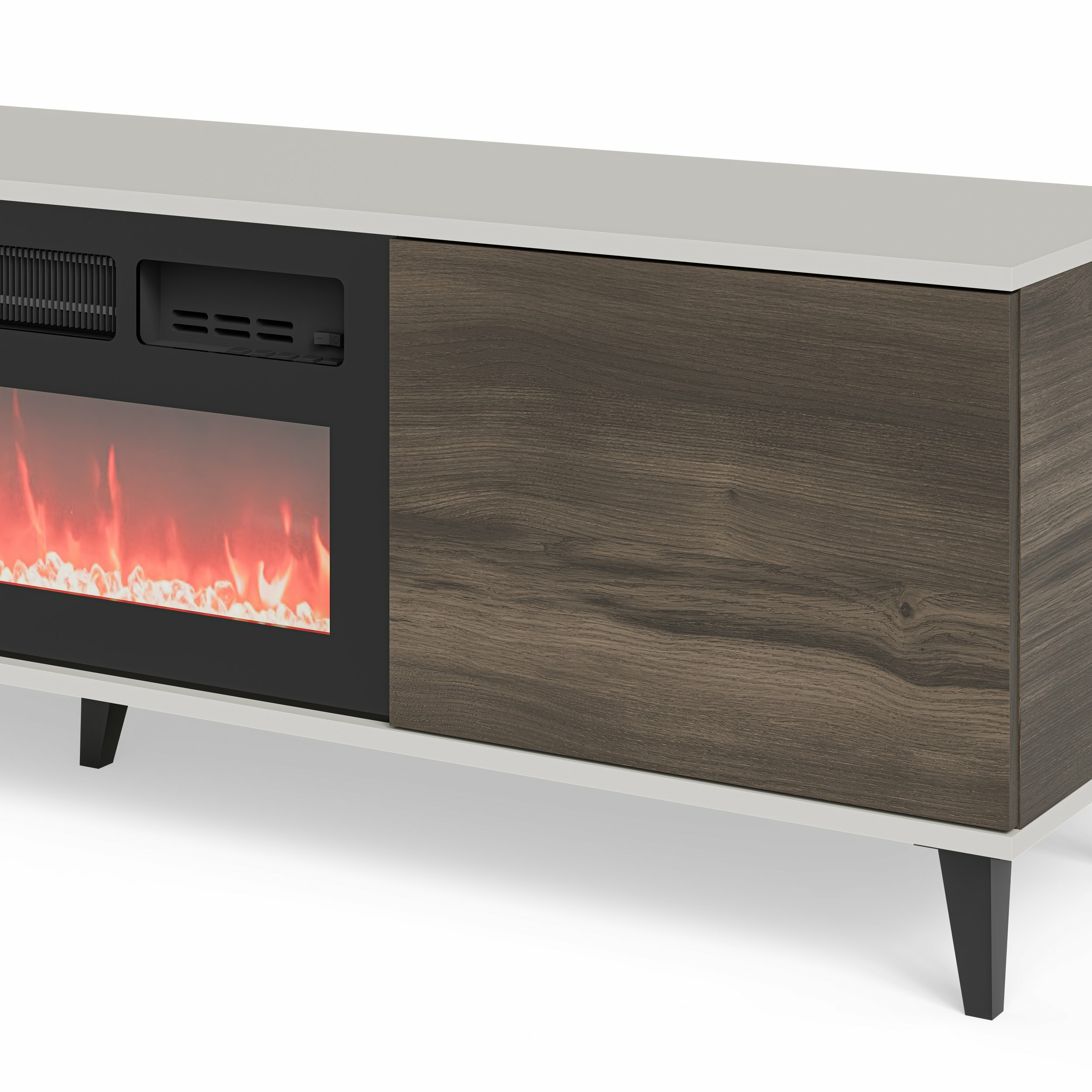 RANDOM 2 RTV-K stolik RTV 180 cm z kominkiem kaszmir / orzech / czarny