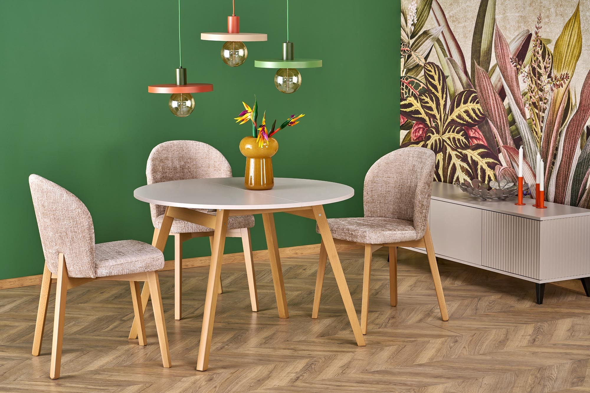 RUBEN stół kolor blat - kaszmir, nogi - naturalny (102-142x102x75 cm)