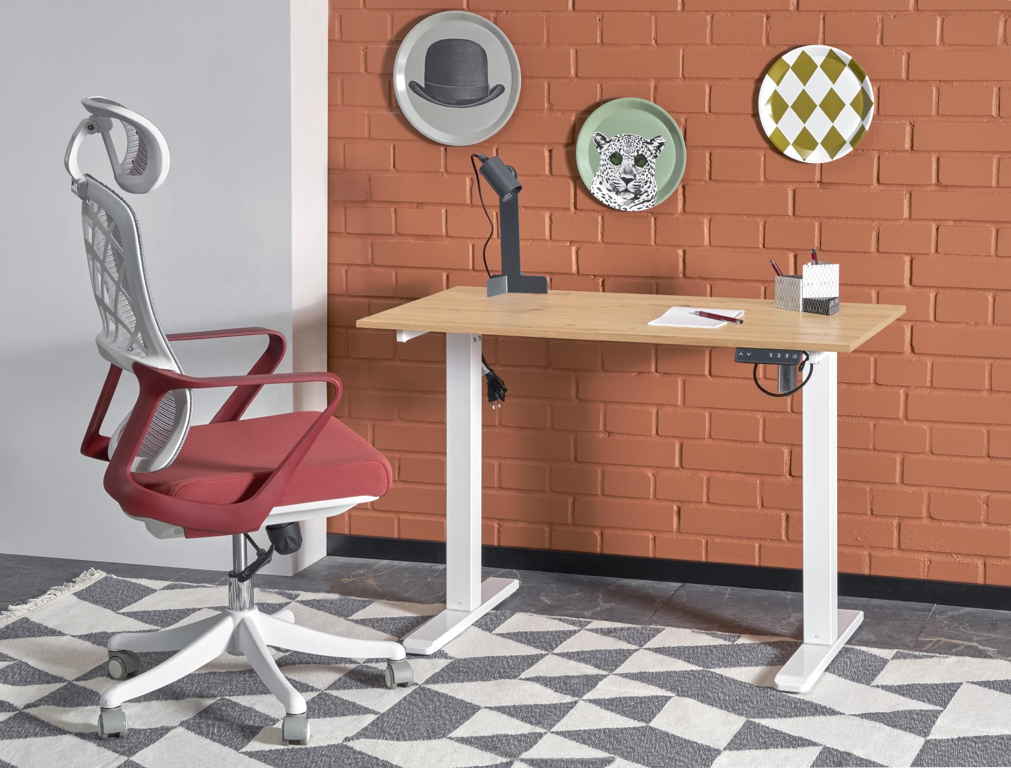 B53 biurko biurko z funkcją regulacji wysokości, dąb artisan / biały