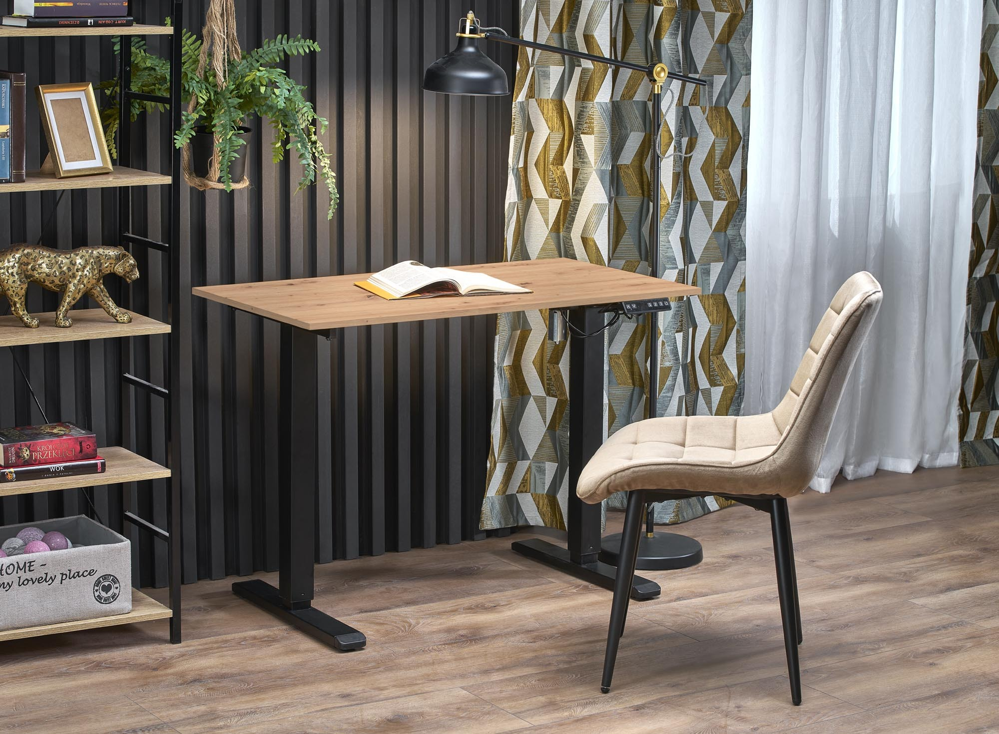 B53 biurko biurko z funkcją regulacji wysokości, dąb artisan / czarny