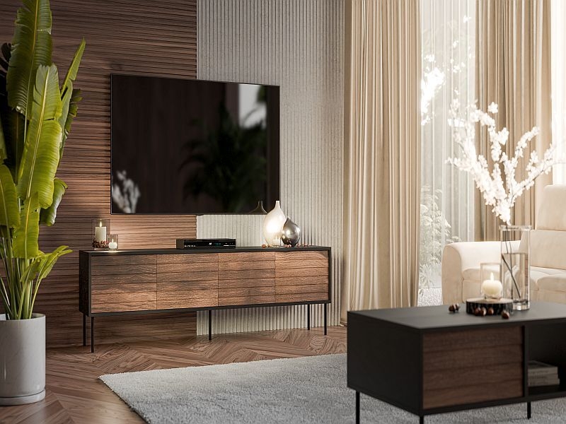 CORTINA szafka RTV 200 ( 4D ) czarny/orzech ( 1 szt.=1 p. )