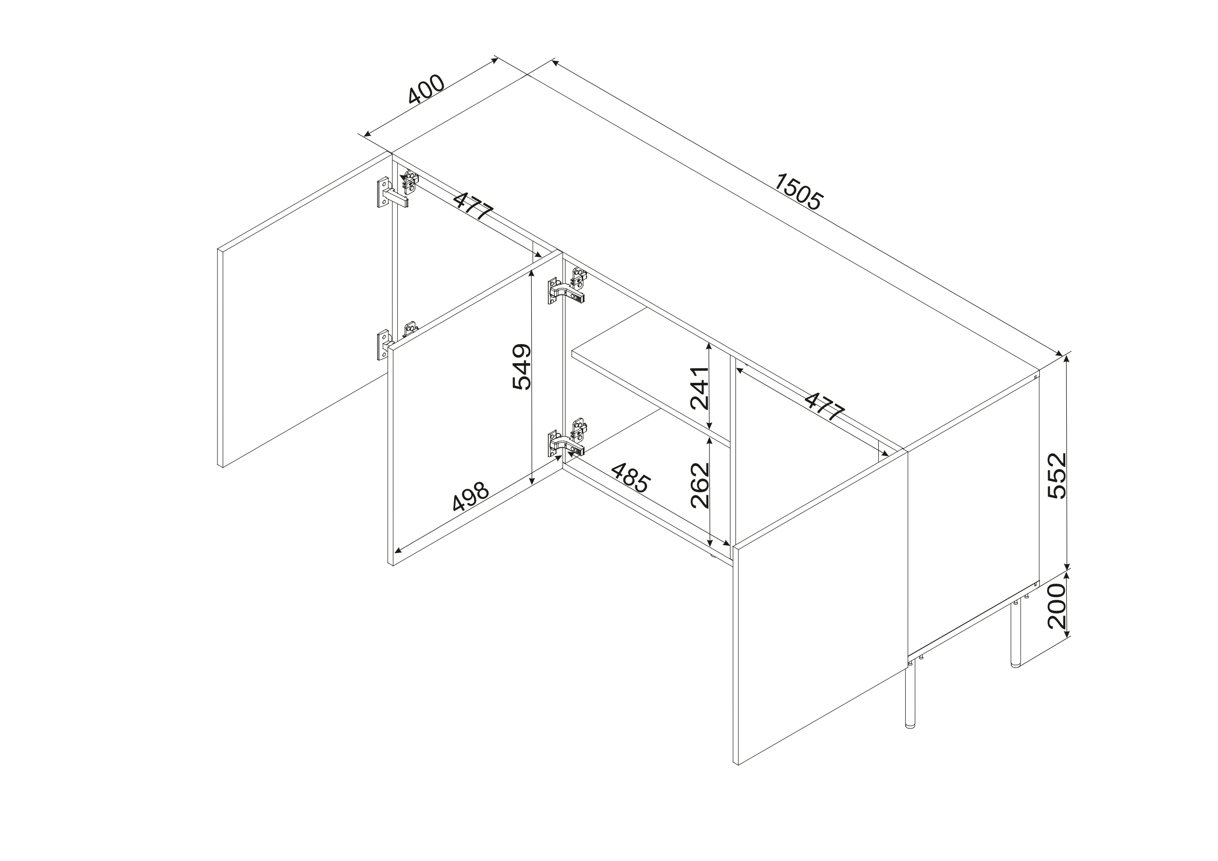ISLA komoda 150 czarny mat ( 1 szt.=2 p. )