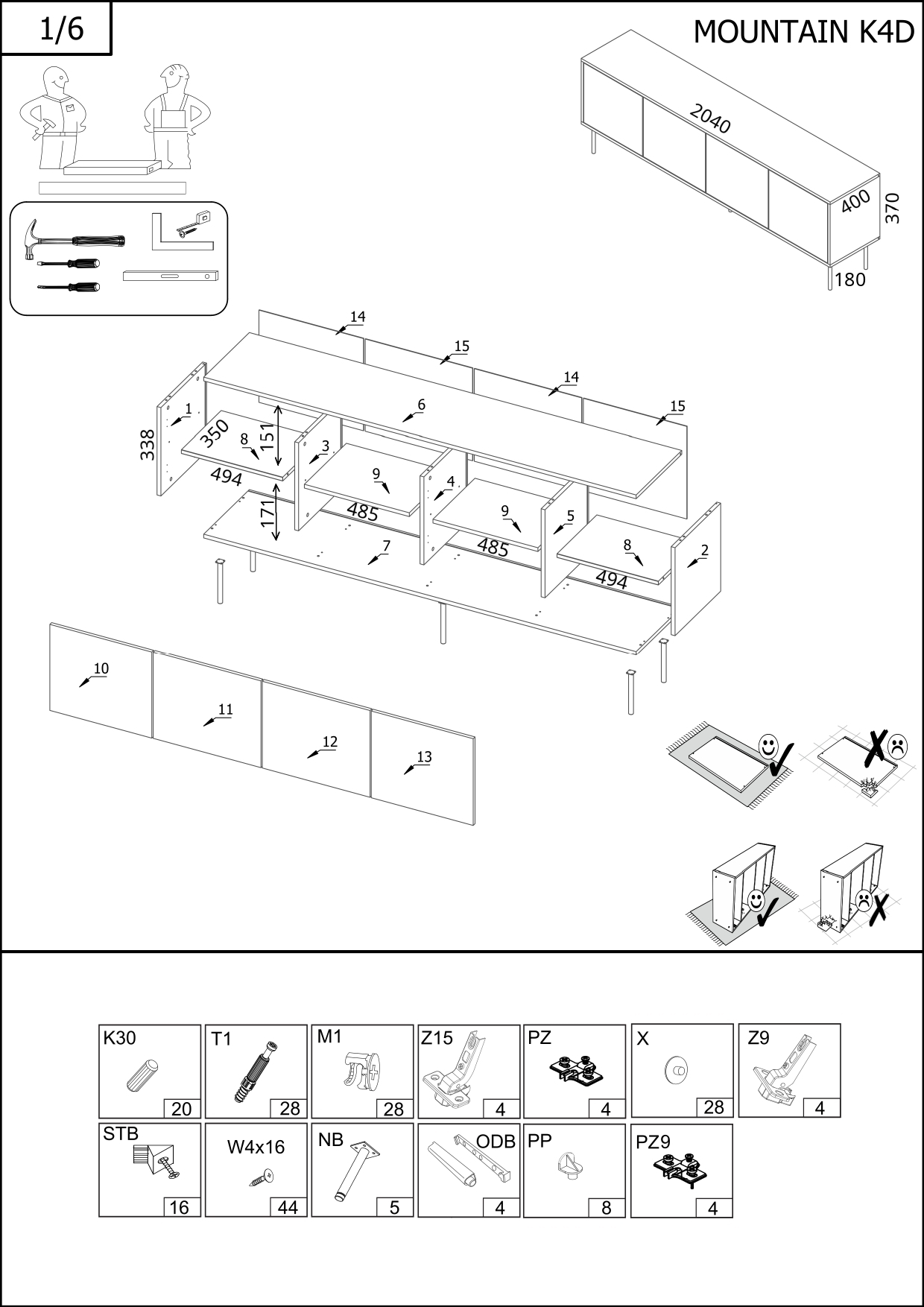 MOUNTAIN szafka RTV 200(4D) czarny ( 1 szt.=1 p. )