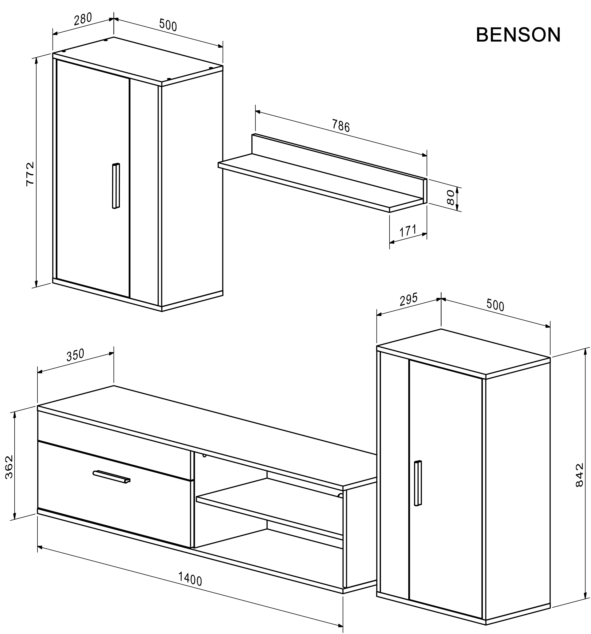 BENSON zestaw mebli mebli, kolor: dąb artisan - czarny