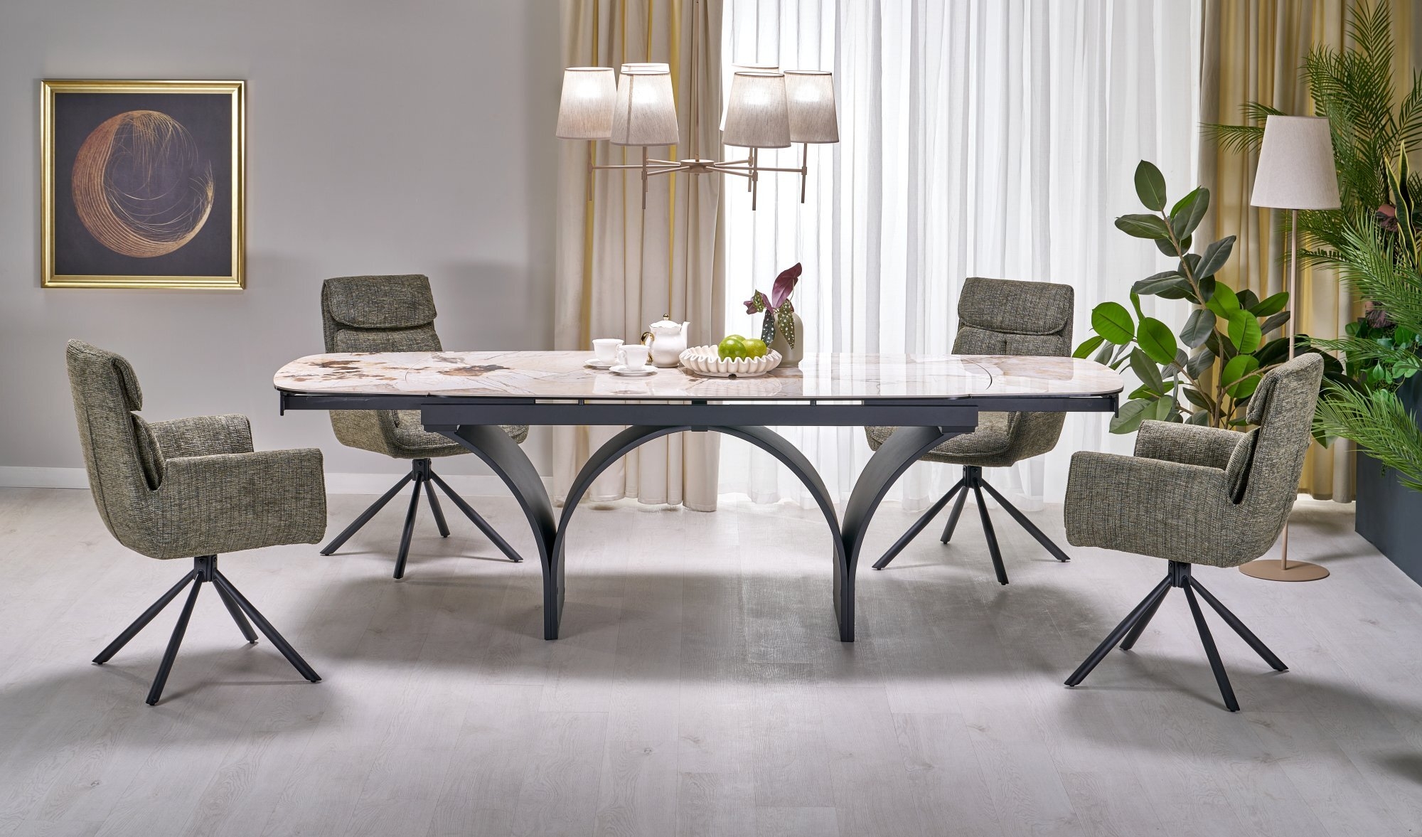 ALTER stół owalny, blat - beżowy marmur, nogi - czarny (3p=1szt)