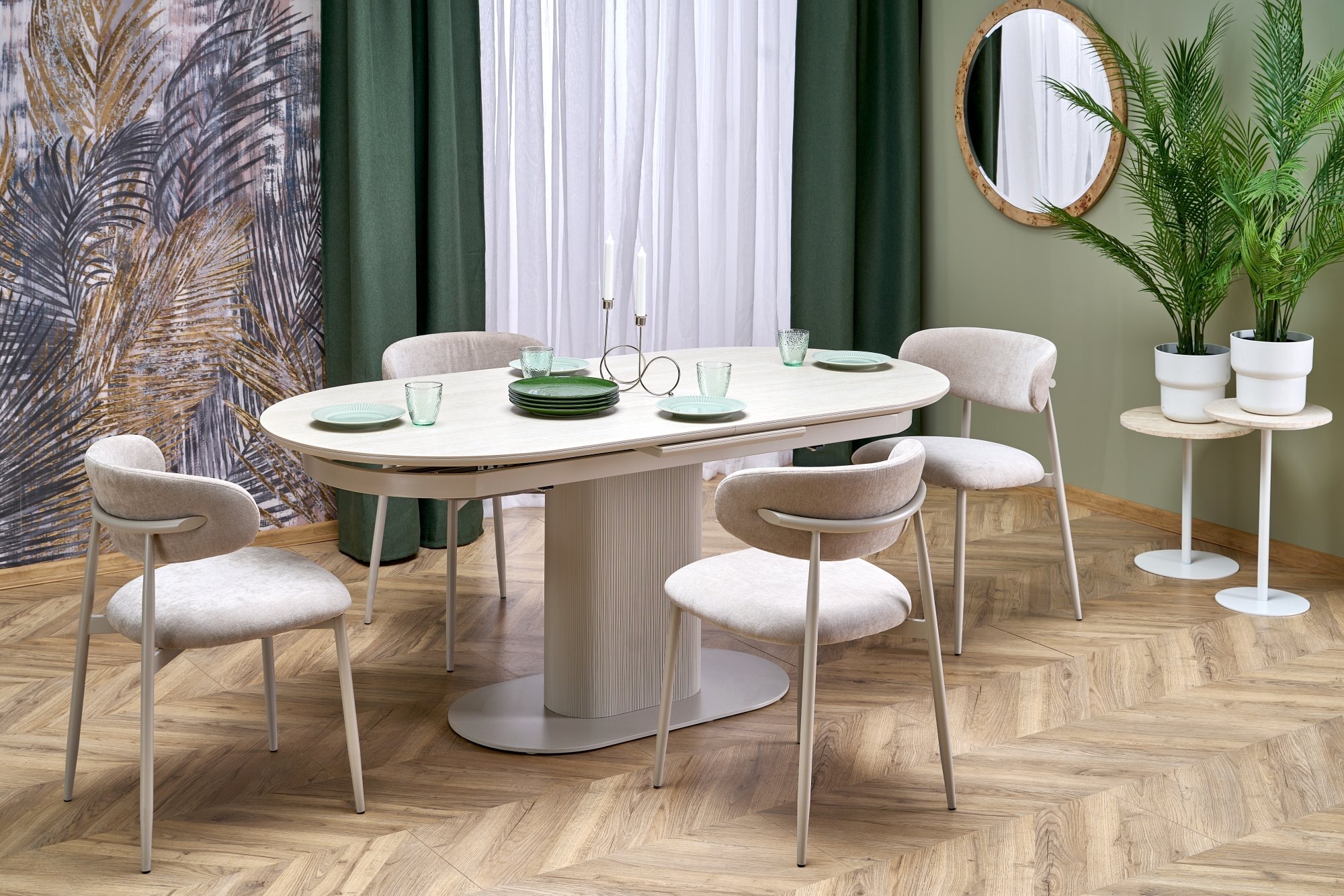 FALONE stół rozkładany blat - jasny trawertyn, noga - kaszmir (3p=1szt)