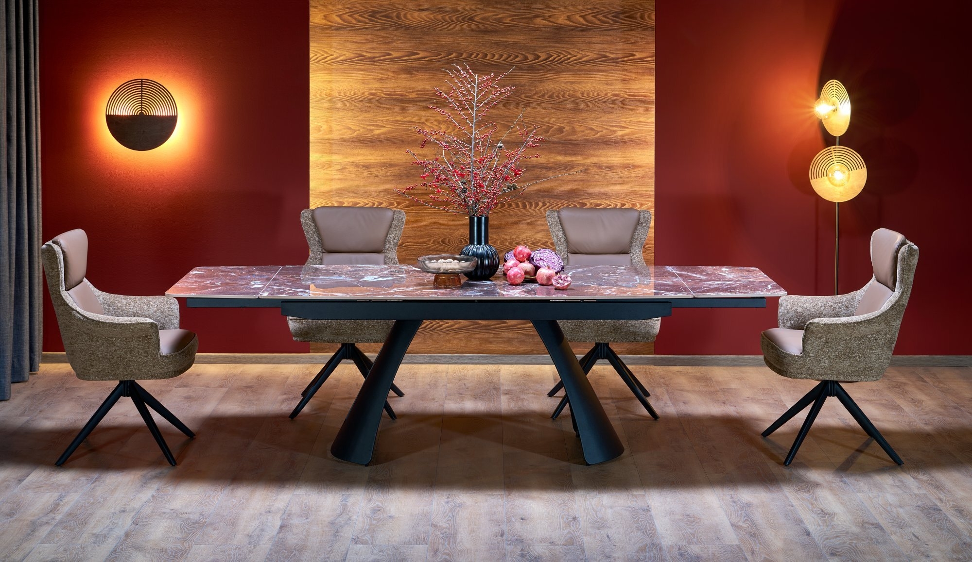 MARVIN stół rozkładany, blat - bordowy marmur, noga - czarny (2p=1szt)