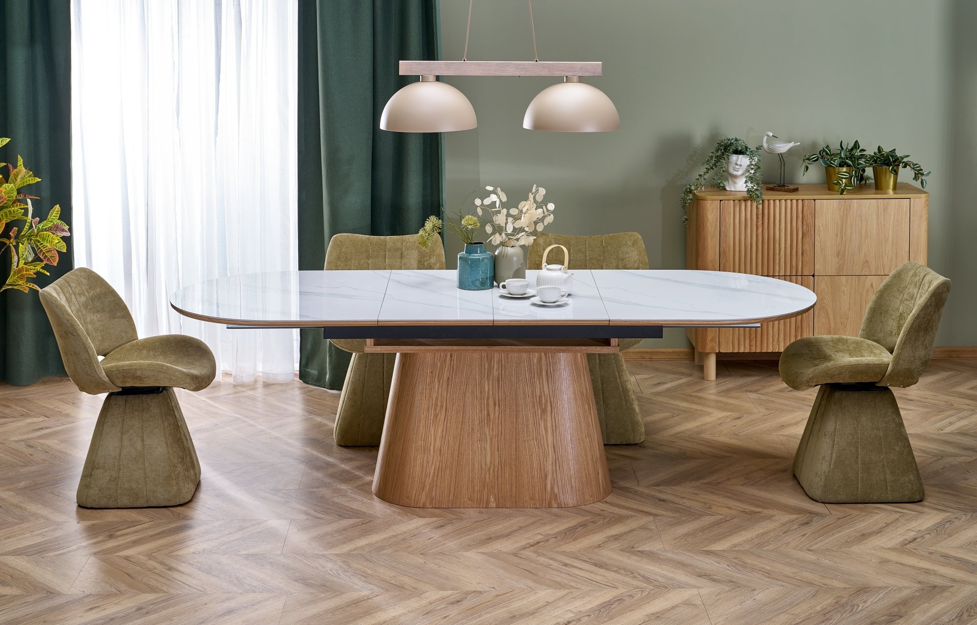 SIRIUS stół rozkładany, biały marmur / naturalny (2p=1szt)