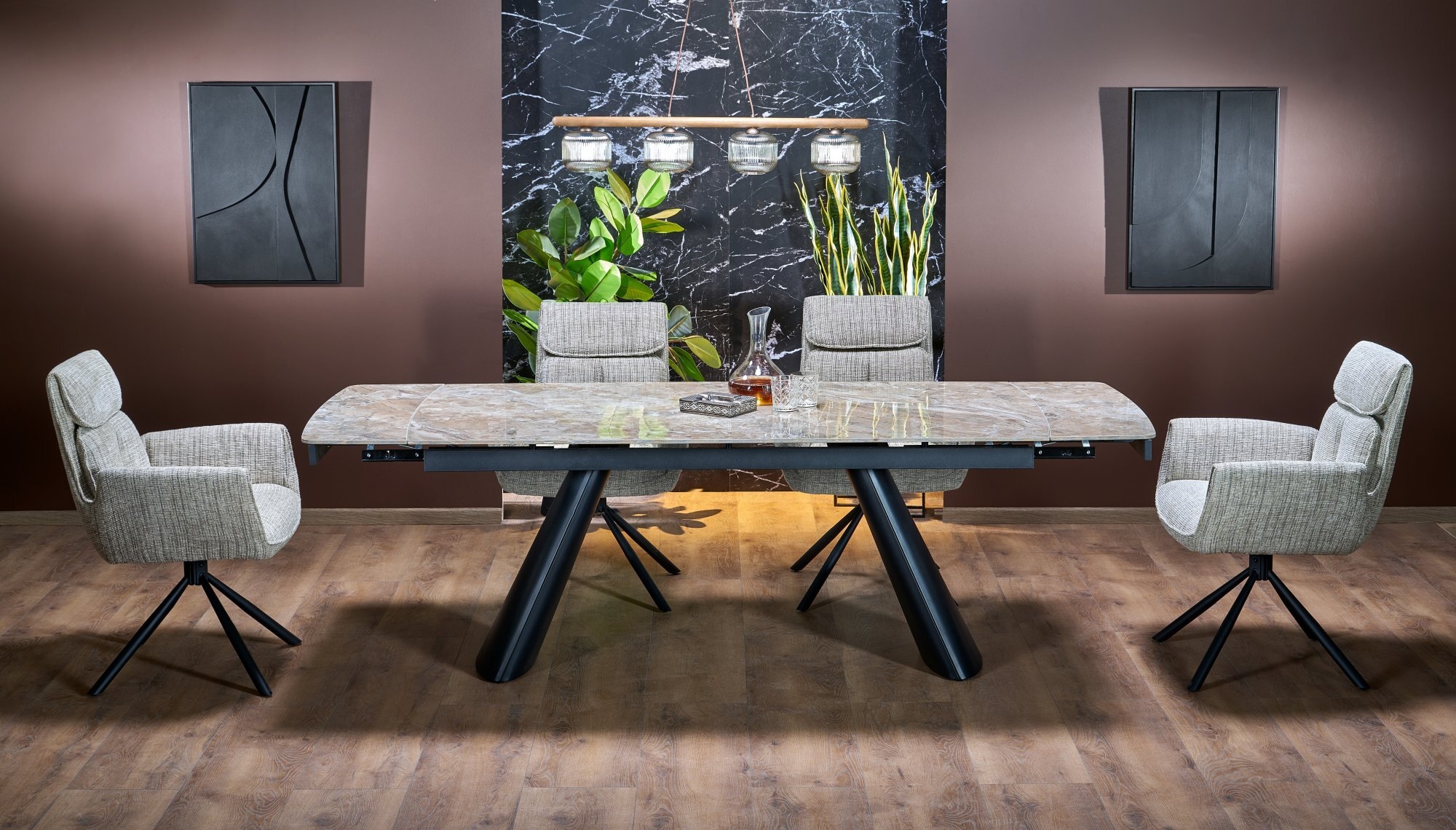 VINCE stół rozkładany brązowy marmur / czarny (2p=1szt)