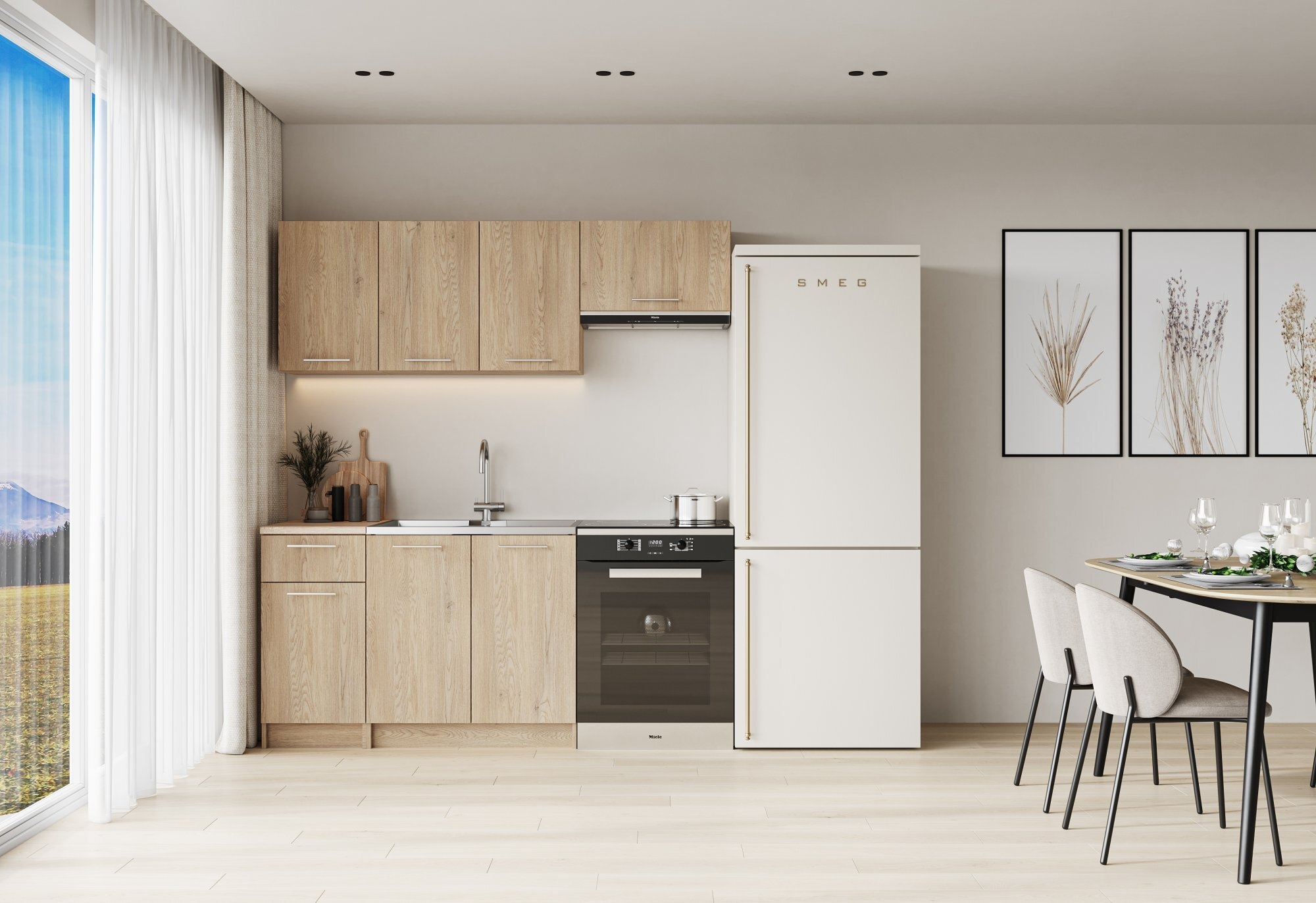 CORONA 180 kuchnia zestaw korpus: dąb cremona, fronty: dąb cremona (7p=1kpl)