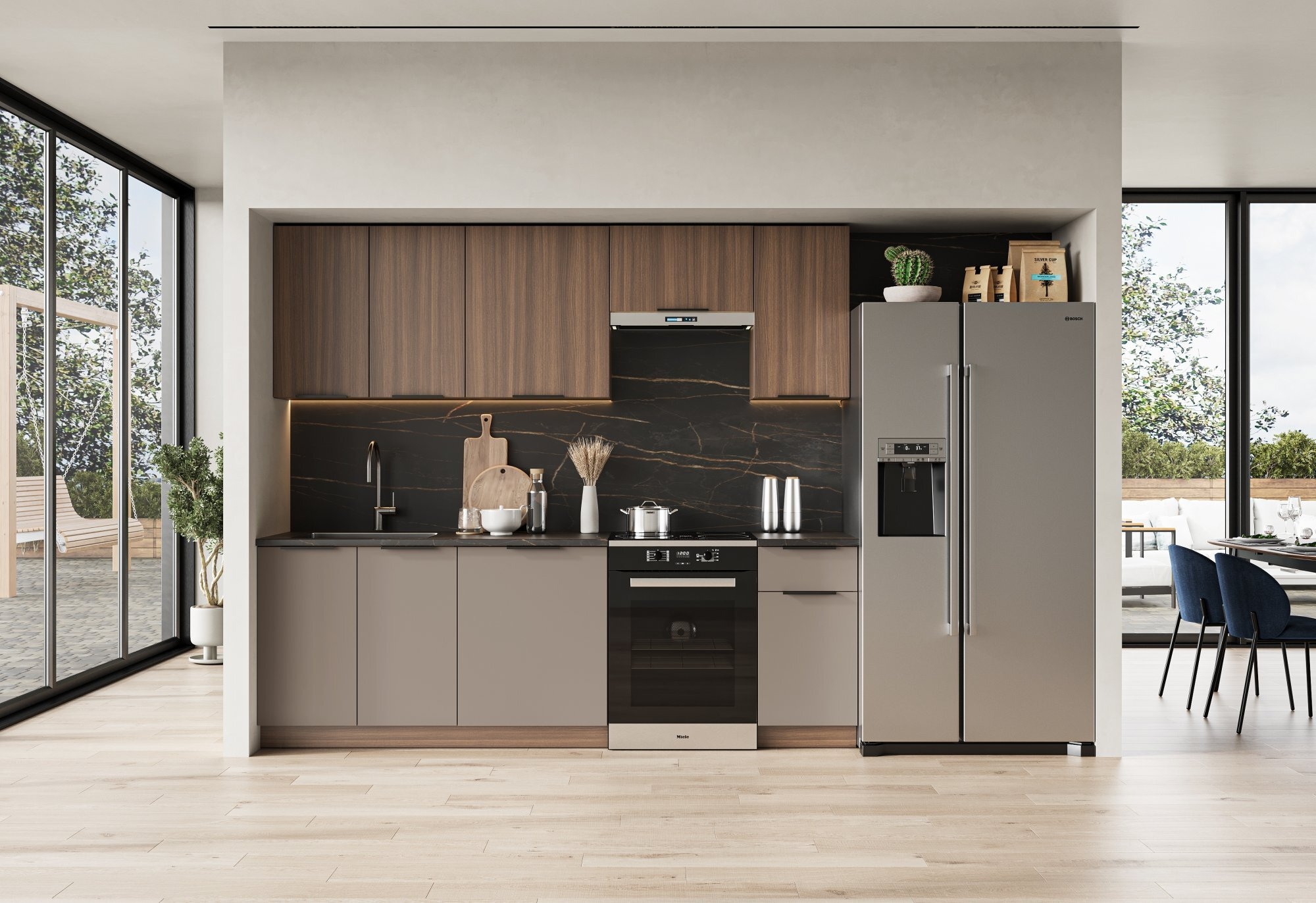 GRENADA 240 kuchnia zestaw korpus: orzech, fronty: orzech/taupe (10p=1kpl)