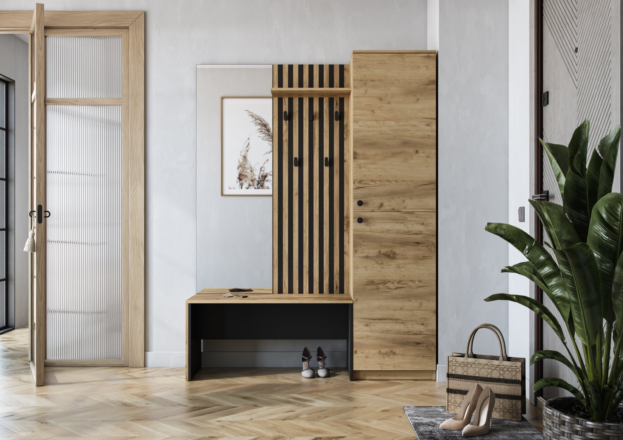 ZARIS przedpokój dąb złoty / czarny (3p=1szt)