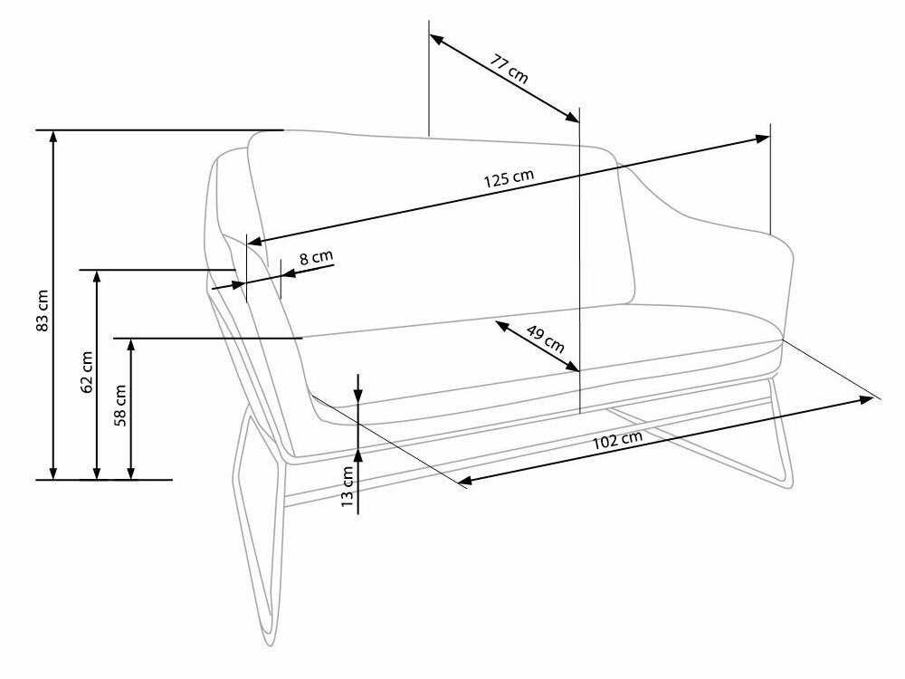 SOFT 2 XL fotel - sofa wypoczynkowa podwójny czarny stelaż, jasny popiel